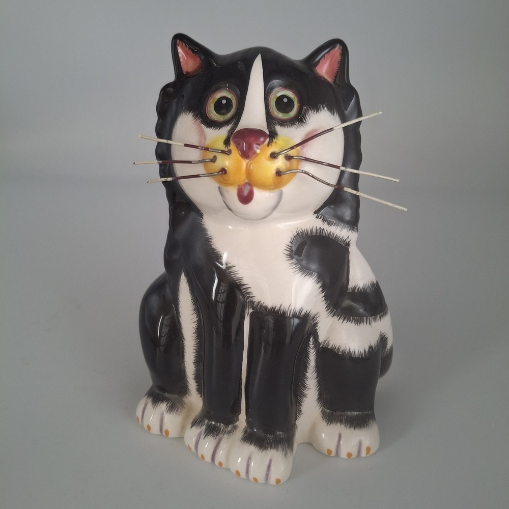 Vintage Bella Casa J.‎ Sumner by Ganz Sitting Black/White Surprised Cat Bank